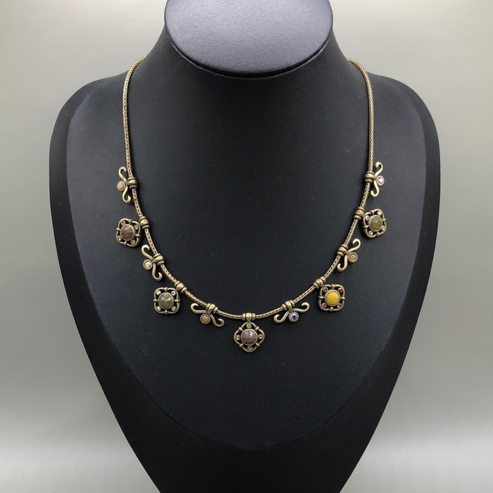 CH vintage brass bejeweled costume chain necklace-gorgeous.